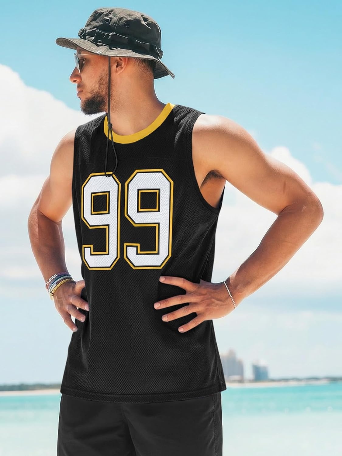 image:imageRuncati Mens Jersey Shirs Number Graphic Sleeveless Mesh Oversized Tank TopBlack