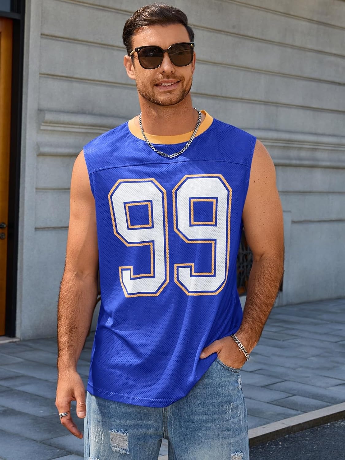 image:imageRuncati Mens Jersey Shirs Number Graphic Sleeveless Mesh Oversized Tank TopBlue