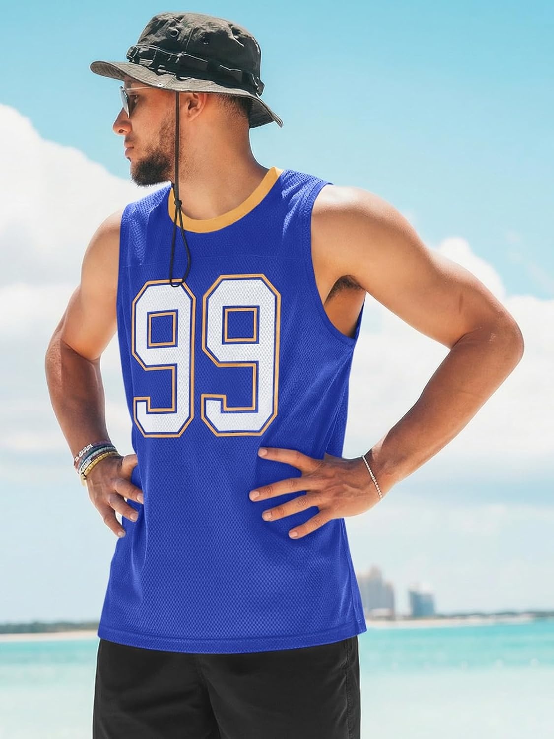 image:imageRuncati Mens Jersey Shirs Number Graphic Sleeveless Mesh Oversized Tank TopBlue