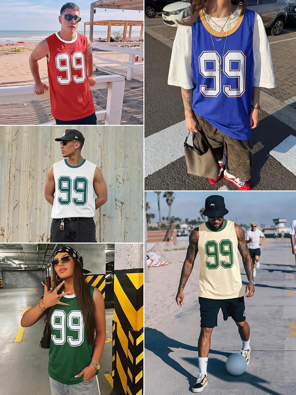 image:imageRuncati Mens Jersey Shirs Number Graphic Sleeveless Mesh Oversized Tank TopGreen