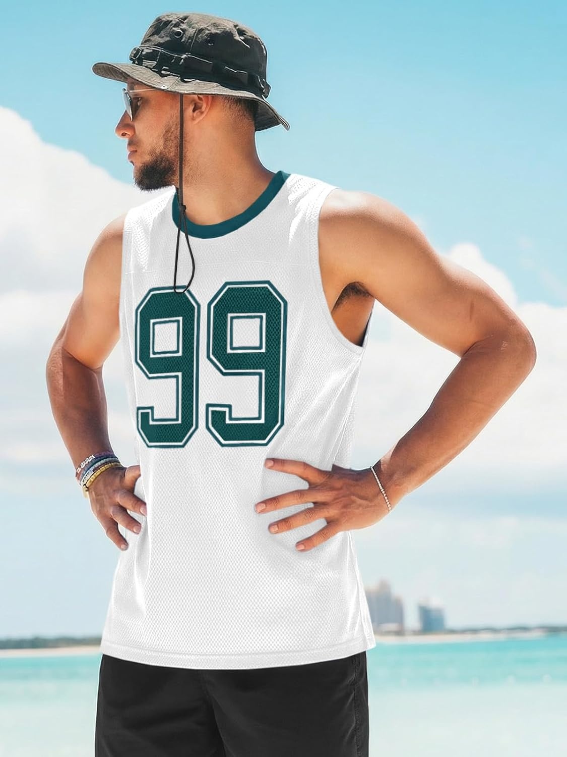image:imageRuncati Mens Jersey Shirs Number Graphic Sleeveless Mesh Oversized Tank TopWhite