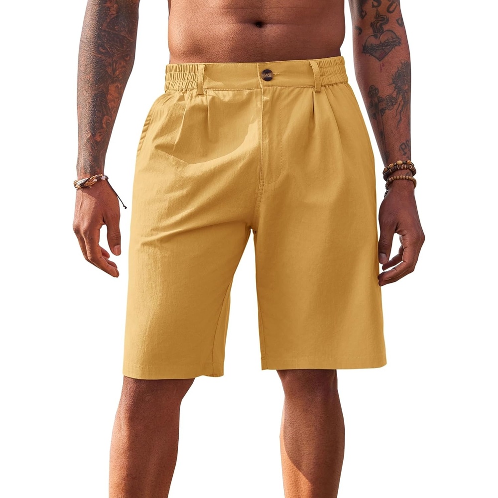 image:imageRuncati Mens Golf Shorts Flat Front Chino Dress Work Short PantsMustard Yellow