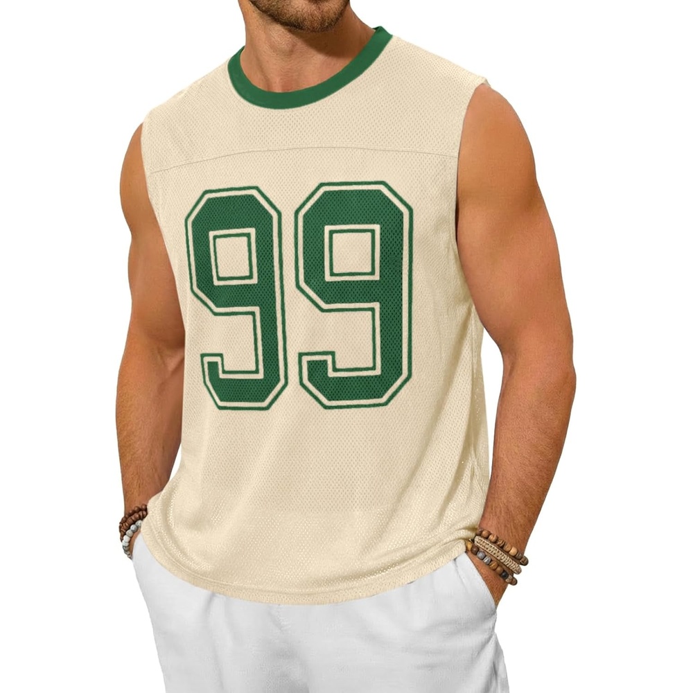 image:imageRuncati Mens Jersey Shirs Number Graphic Sleeveless Mesh Oversized Tank TopApricot