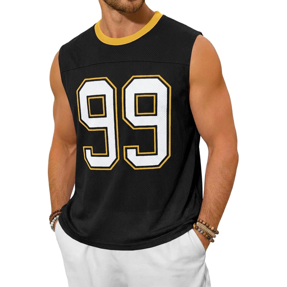 image:imageRuncati Mens Jersey Shirs Number Graphic Sleeveless Mesh Oversized Tank TopBlack