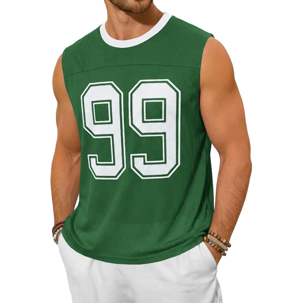 image:imageRuncati Mens Jersey Shirs Number Graphic Sleeveless Mesh Oversized Tank TopGreen
