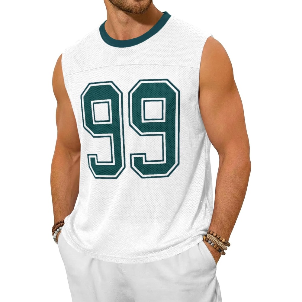 image:imageRuncati Mens Jersey Shirs Number Graphic Sleeveless Mesh Oversized Tank TopWhite