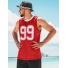 Runcati Mens Jersey Shirs Number Graphic Sleeveless Mesh Oversized Tank Top(Red)