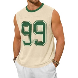 Runcati Mens Jersey Shirs Number Graphic Sleeveless Mesh Oversized Tank Top(Apricot)