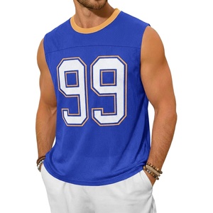 Runcati Mens Jersey Shirs Number Graphic Sleeveless Mesh Oversized Tank Top(Blue)