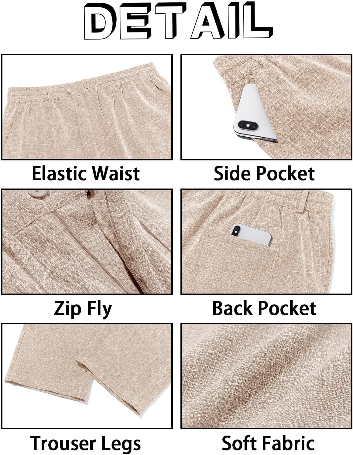 image:imageRuncati Mens Linen Pants Summer Beach Casual Pajama Pants with PocketsApricot