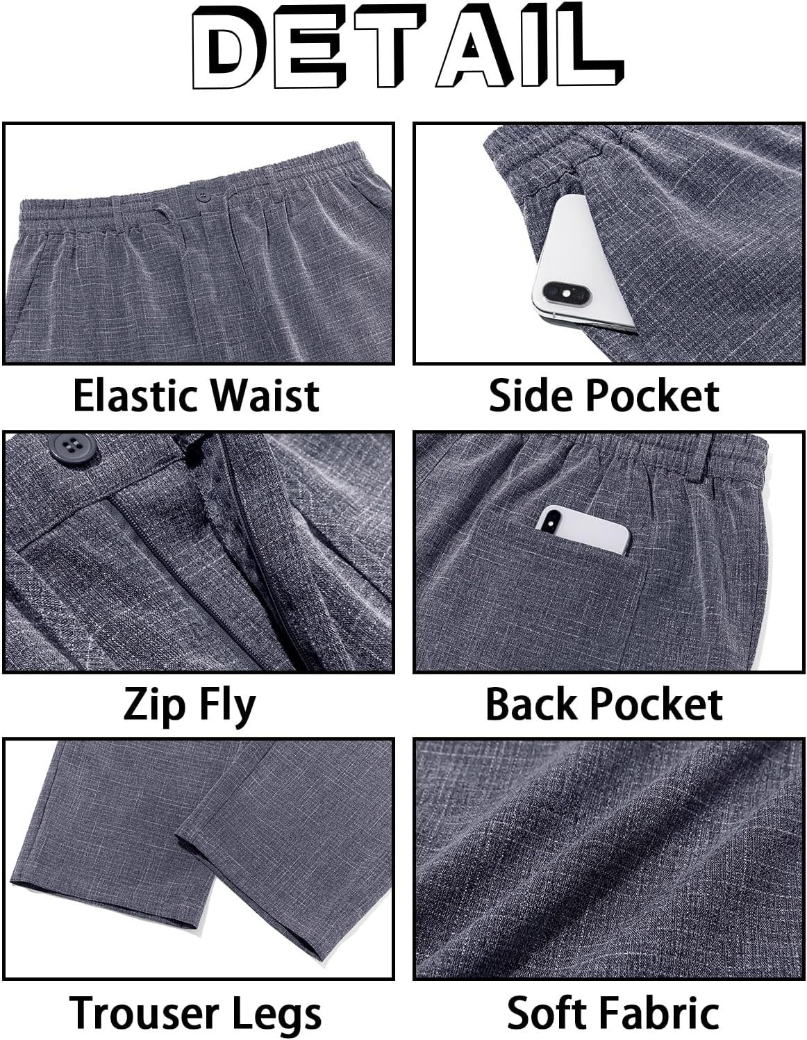 image:imageRuncati Mens Linen Pants Summer Beach Casual Pajama Pants with PocketsDark Grey