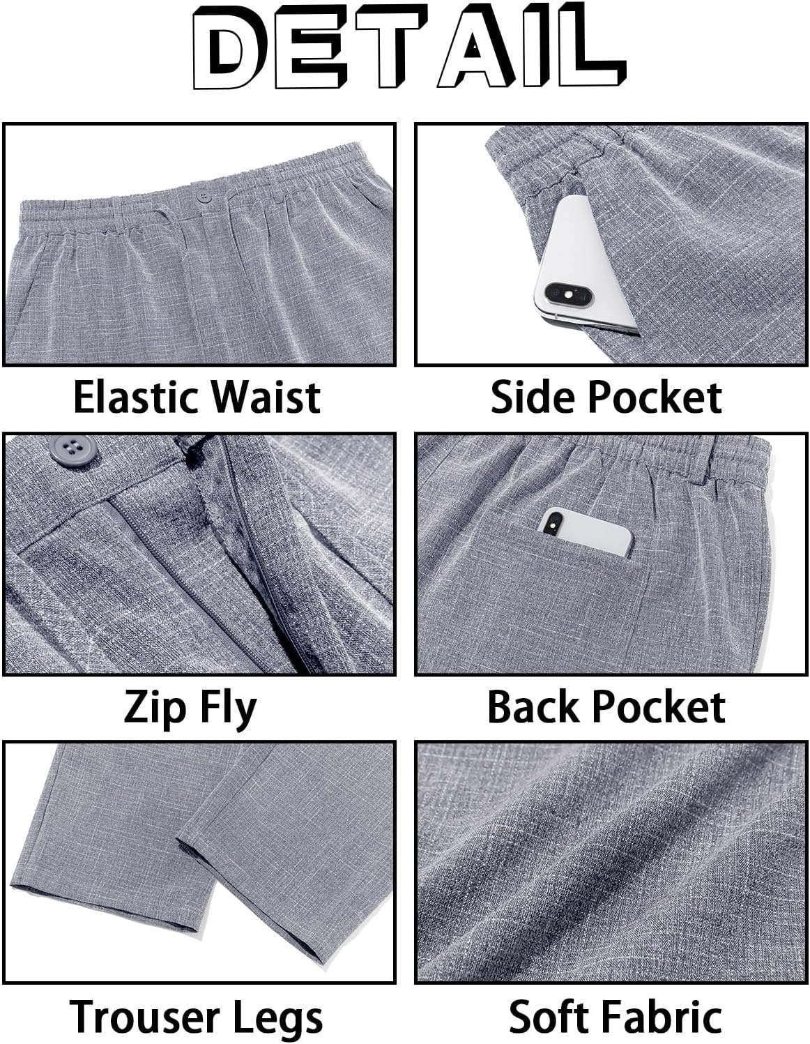 image:imageRuncati Mens Linen Pants Summer Beach Casual Pajama Pants with PocketsGrey