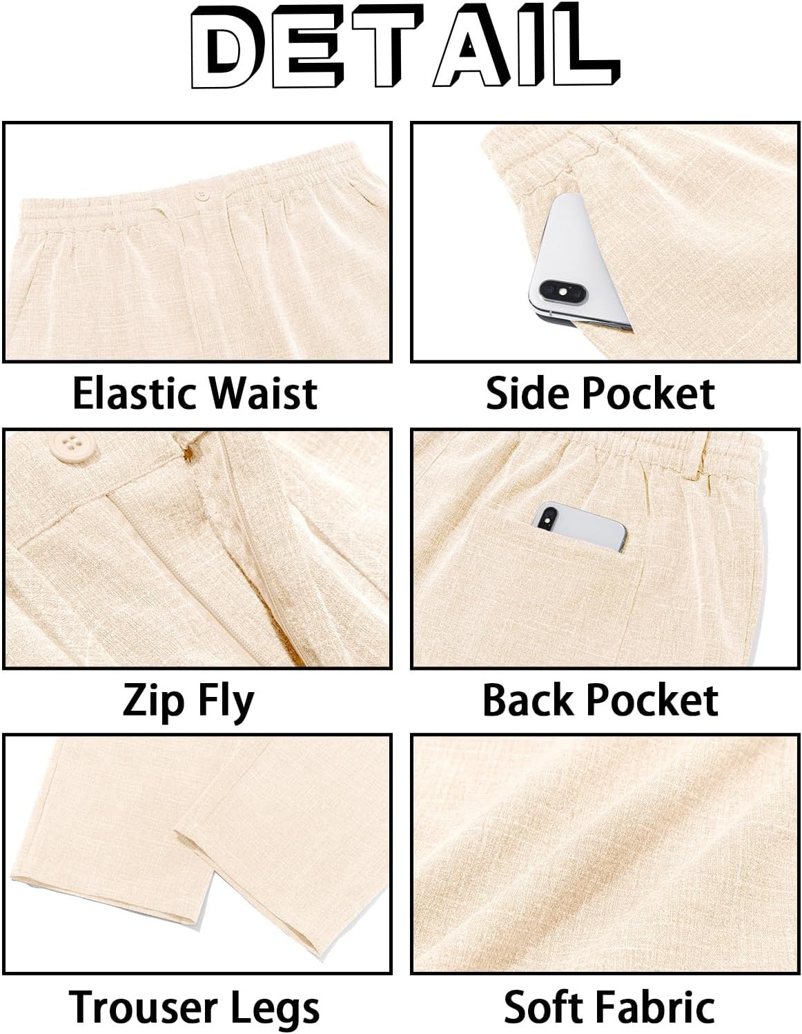image:imageRuncati Mens Linen Pants Summer Beach Casual Pajama Pants with PocketsLight Khaki