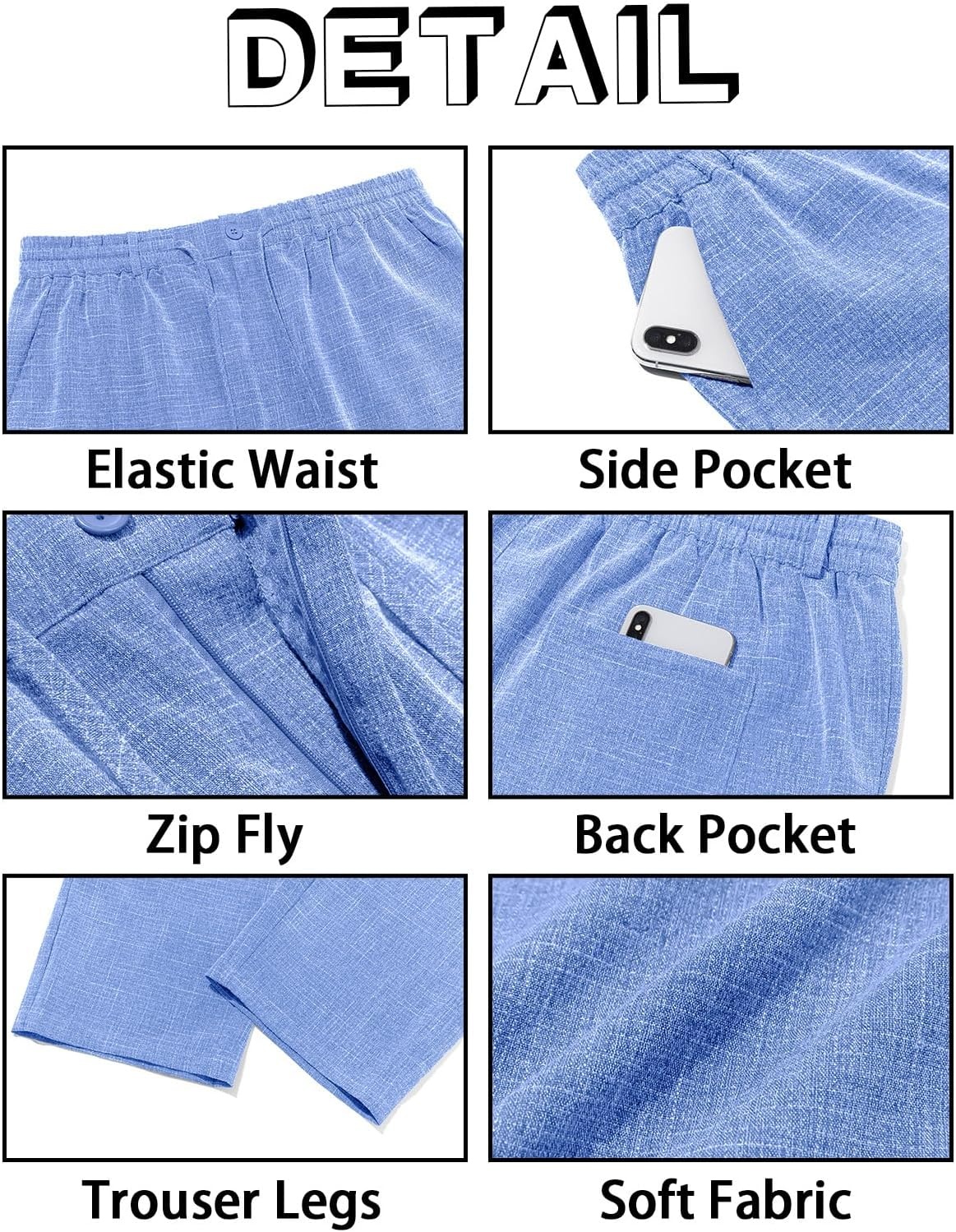 image:imageRuncati Mens Linen Pants Summer Beach Casual Pajama Pants with PocketsSky Blue