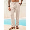 Runcati Mens Linen Pants Summer Beach Casual Pajama Pants with Pockets(Apricot)