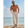 Runcati Mens Linen Pants Summer Beach Casual Pajama Pants with Pockets(Apricot)