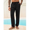 Runcati Mens Linen Pants Summer Beach Casual Pajama Pants with Pockets(Black)