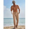 Runcati Mens Linen Pants Summer Beach Casual Pajama Pants with Pockets(Light Brown)