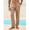 Runcati Mens Linen Pants Summer Beach Casual Pajama Pants with Pockets(Light Brown)