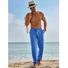 Runcati Mens Linen Pants Summer Beach Casual Pajama Pants with Pockets(Royal Blue)