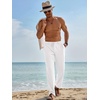 Runcati Mens Linen Pants Summer Beach Casual Pajama Pants with Pockets(White)