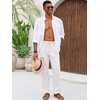 Runcati Mens Linen Pants Summer Beach Casual Pajama Pants with Pockets(White)