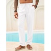 Runcati Mens Linen Pants Summer Beach Casual Pajama Pants with Pockets(White)