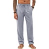 Runcati Mens Linen Pants Summer Beach Casual Pajama Pants with Pockets(Grey)