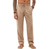 Runcati Mens Linen Pants Summer Beach Casual Pajama Pants with Pockets(Light Brown)