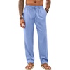 image:imageRuncati Mens Linen Pants Summer Beach Casual Pajama Pants with PocketsSky Blue