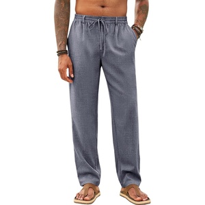 Runcati Mens Linen Pants Summer Beach Casual Pajama Pants with Pockets(Dark Grey)