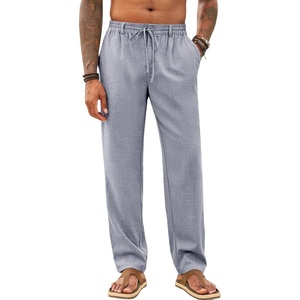 Runcati Mens Linen Pants Summer Beach Casual Pajama Pants with Pockets(Grey)