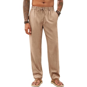 Runcati Mens Linen Pants Summer Beach Casual Pajama Pants with Pockets(Light Brown)