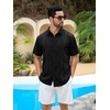 Runcati Mens Short Sleeve Guayabera Shirts Cuban Button Down Casual Shirt(Black)