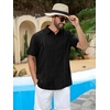 Runcati Mens Short Sleeve Guayabera Shirts Cuban Button Down Casual Shirt(Black)