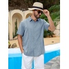 Runcati Mens Short Sleeve Guayabera Shirts Cuban Button Down Casual Shirt(Blue)