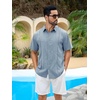 Runcati Mens Short Sleeve Guayabera Shirts Cuban Button Down Casual Shirt(Blue)