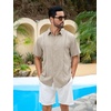 Runcati Mens Short Sleeve Guayabera Shirts Cuban Button Down Casual Shirt(Light Khaki)