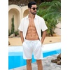 Runcati Mens Short Sleeve Guayabera Shirts Cuban Button Down Casual Shirt(White)