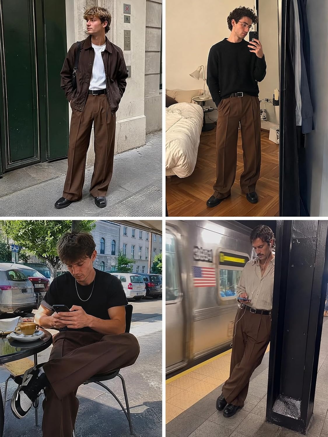 image:imageRuncati Mens Baggy Dress Pants Casual Pleated Wide Leg Lightweight TrousersBrown