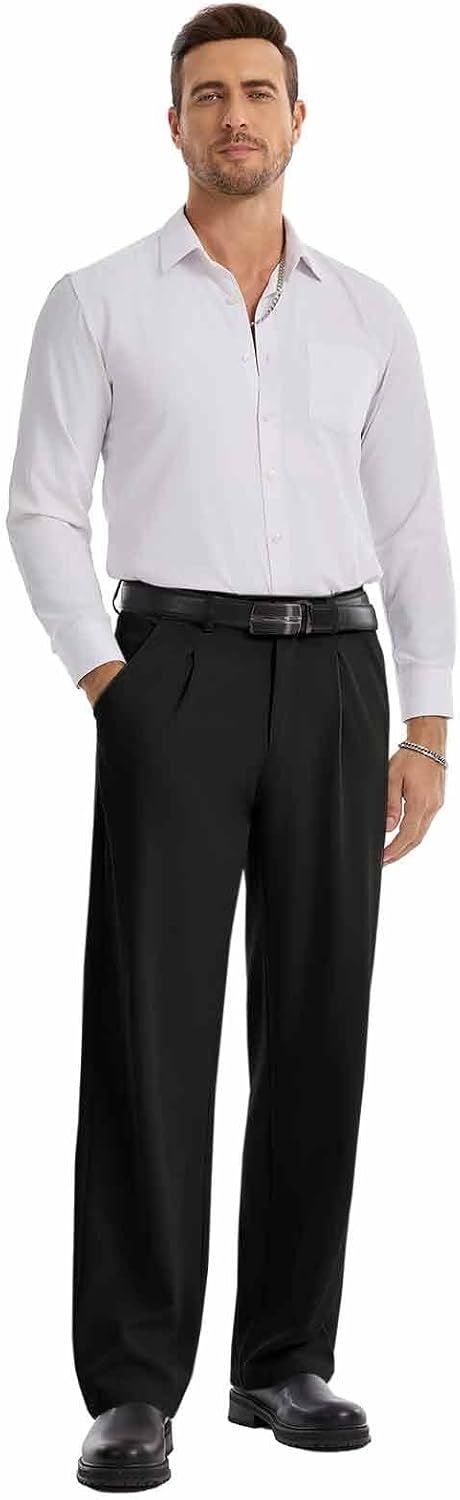 image:imageRuncati Mens Baggy Dress Pants Wide Leg Pleated Casual Slacks 303234Black