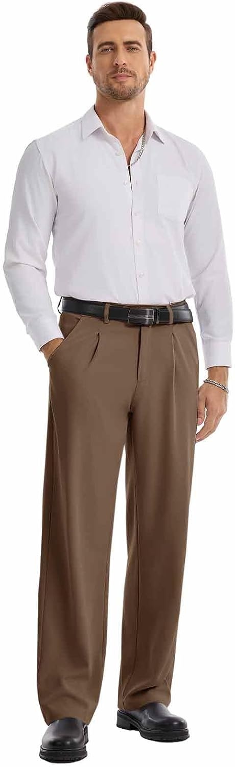 image:imageRuncati Mens Baggy Dress Pants Wide Leg Pleated Casual Slacks 303234Brown