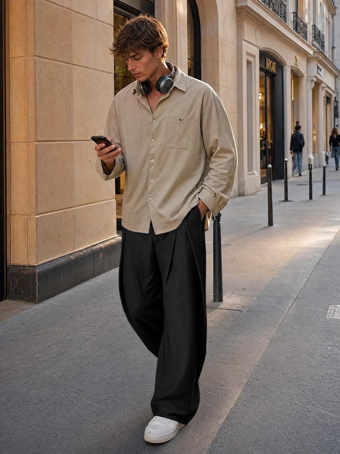 image:imageRuncati Mens Baggy Wide Leg Dress Pants Pleated Casual Work Slacks TrousersBlack