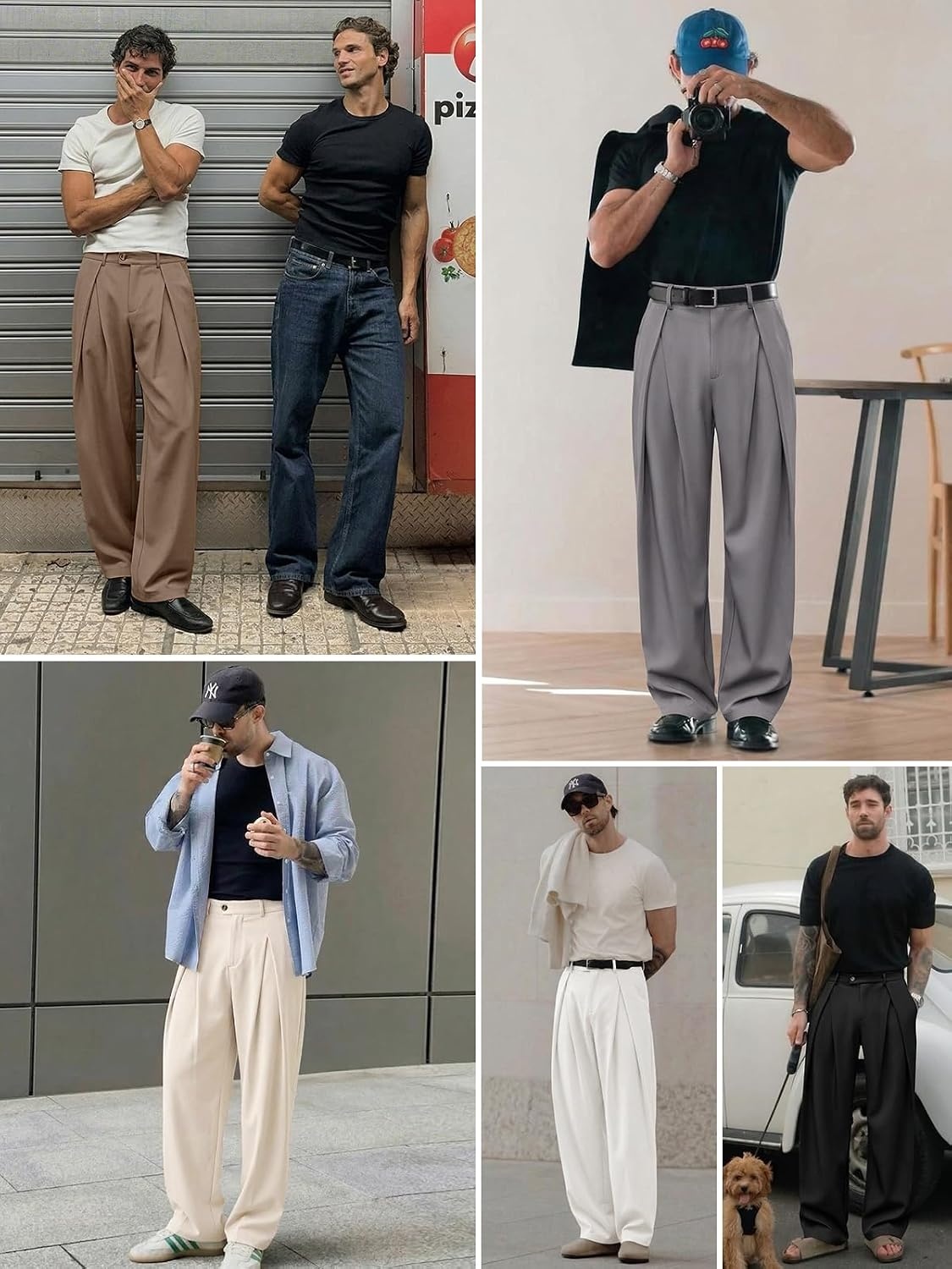image:imageRuncati Mens Baggy Wide Leg Dress Pants Pleated Casual Work Slacks TrousersDark Khaki