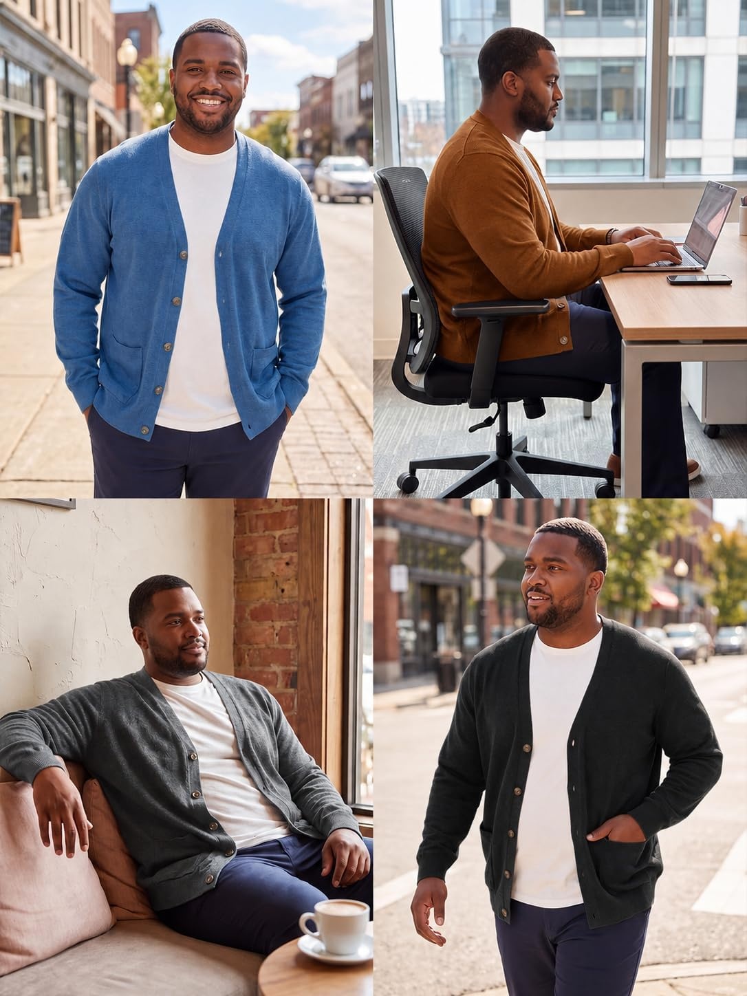 image:imageRuncati Mens Big and Tall Cardigan Sweater V Neck Casual Plus Size SweatersDark Grey