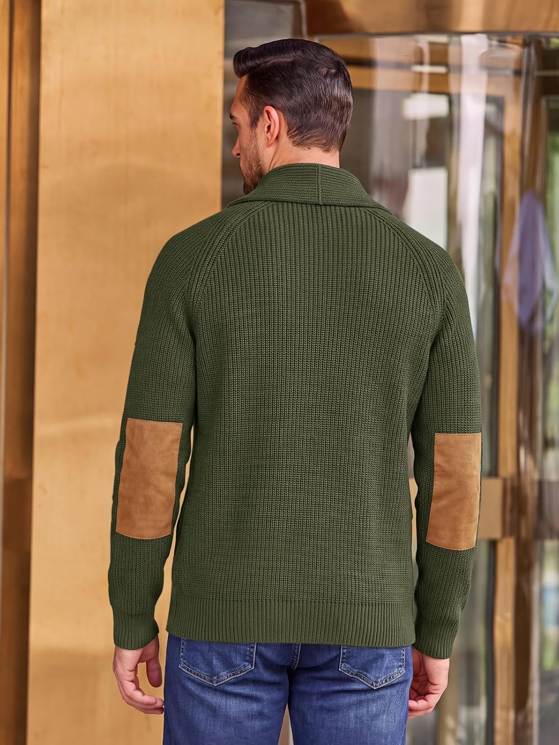 image:imageRuncati Mens Cardigan Sweater Shawl Collar Button Down Casual Knit SweatersArmy Green