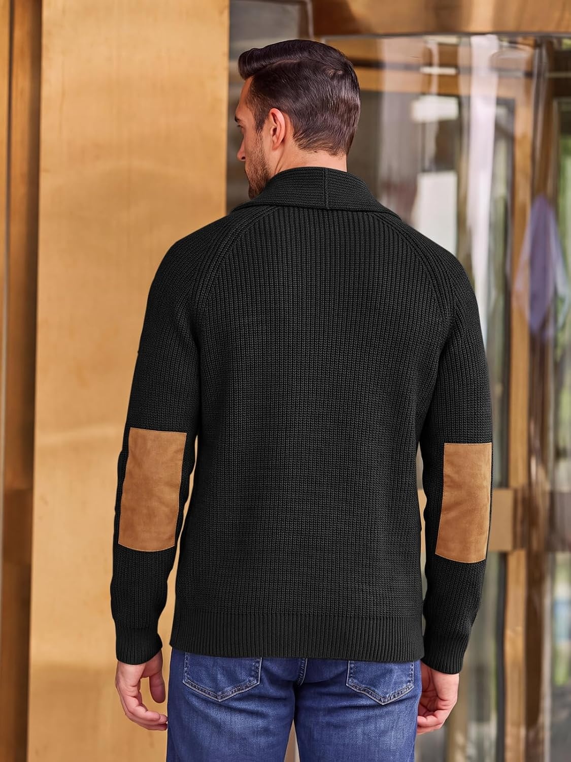 image:imageRuncati Mens Cardigan Sweater Shawl Collar Button Down Casual Knit SweatersBlack