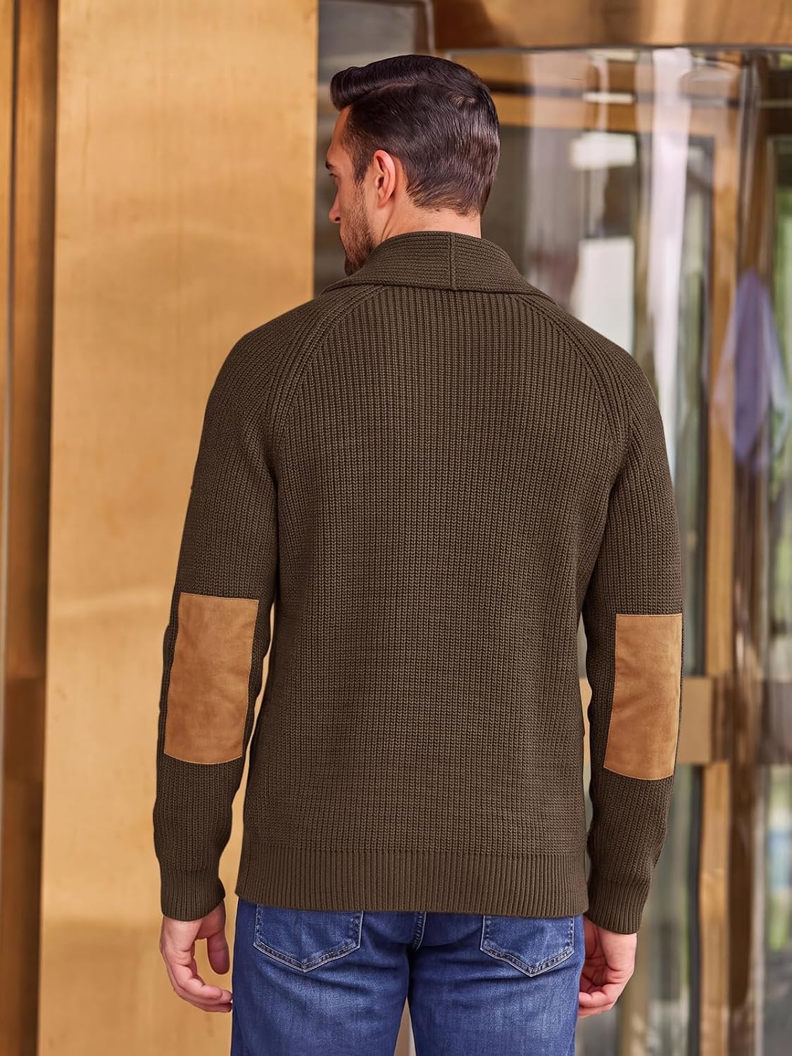image:imageRuncati Mens Cardigan Sweater Shawl Collar Button Down Casual Knit SweatersBrown