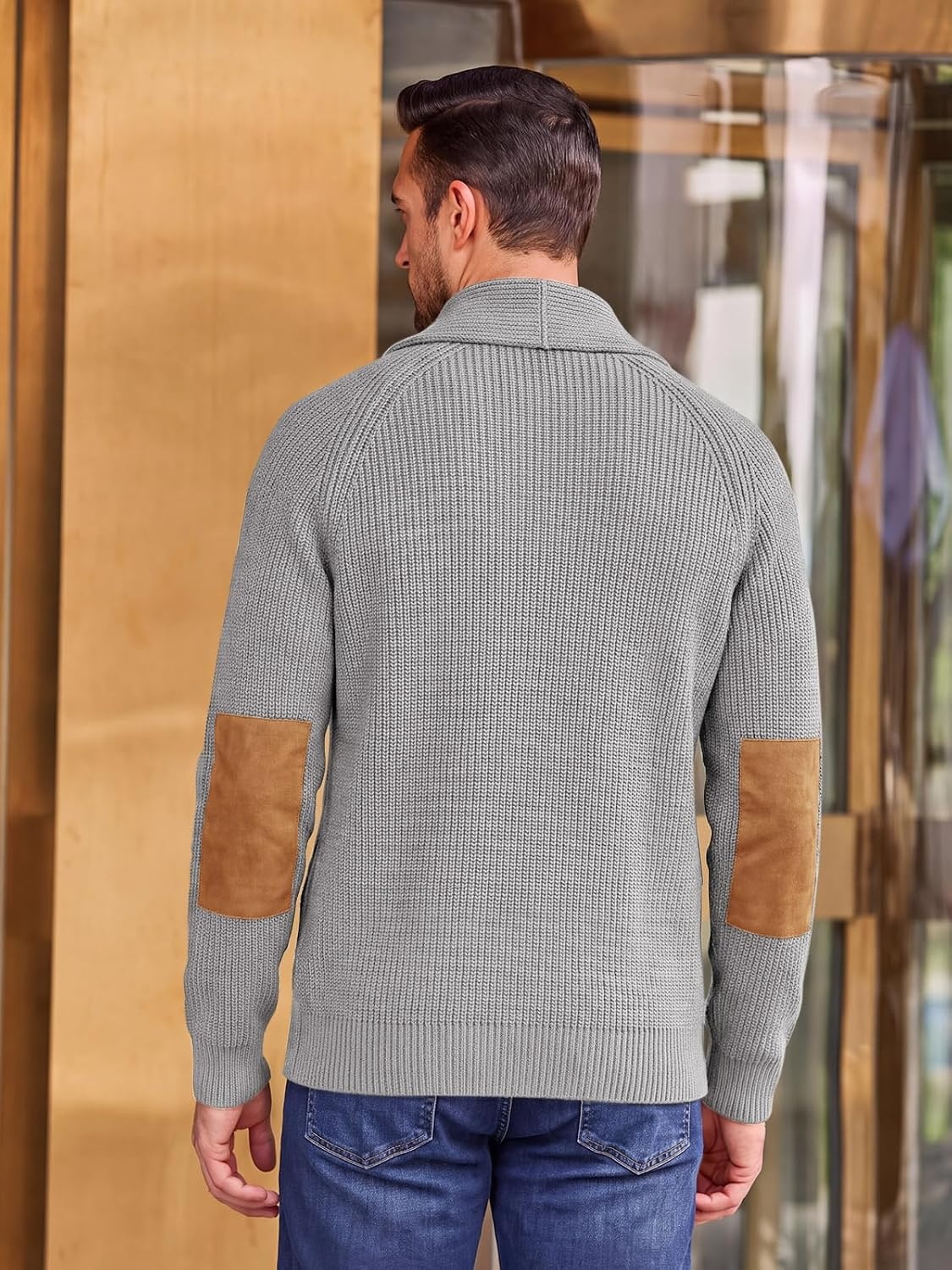 image:imageRuncati Mens Cardigan Sweater Shawl Collar Button Down Casual Knit SweatersGrey