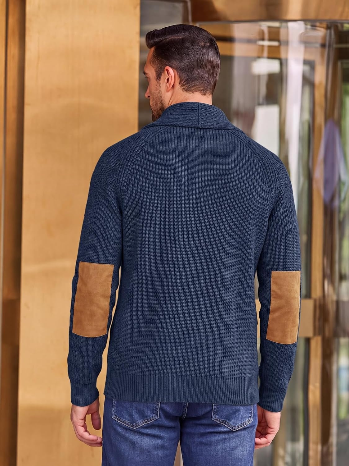image:imageRuncati Mens Cardigan Sweater Shawl Collar Button Down Casual Knit SweatersNavy